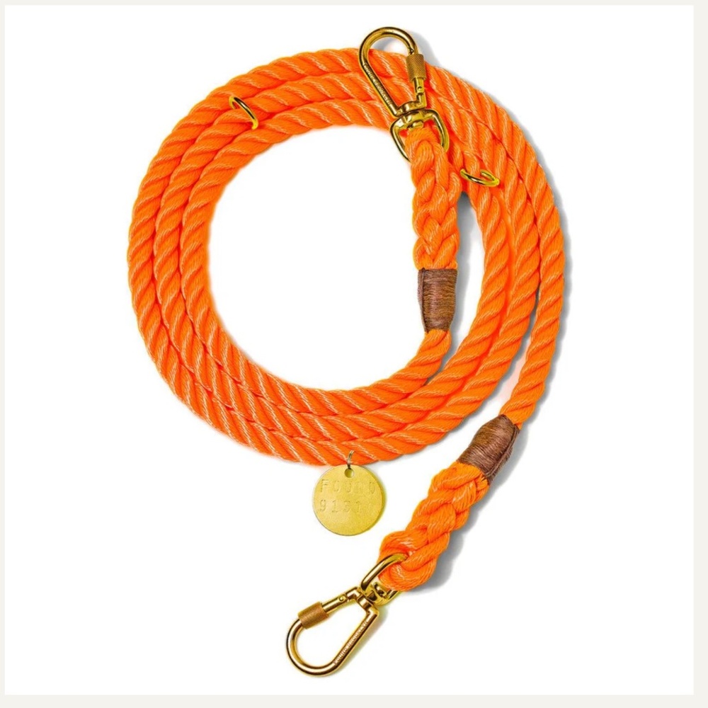 FOUND MY ANIMAL RESCUE ORANGE ROPE DOG LEASH, ADJUSTABLE size small